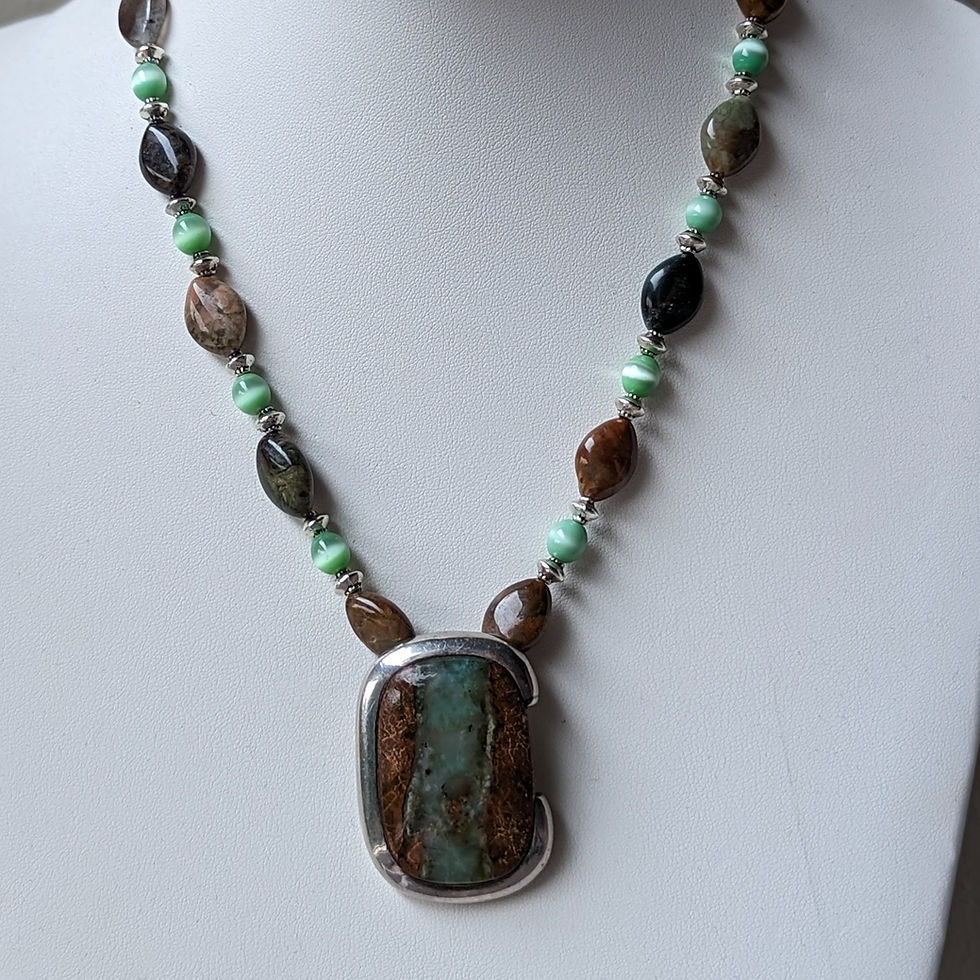 Thumbnail: Jasper necklace with silver pendant 