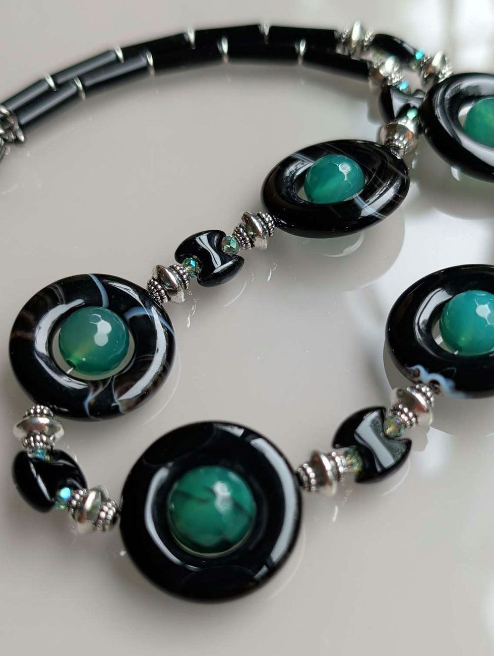 Thumbnail: Black and green agate necklace