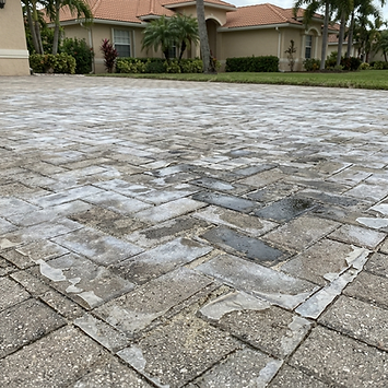 Patchy bad paver sealing job before failed sealer repair