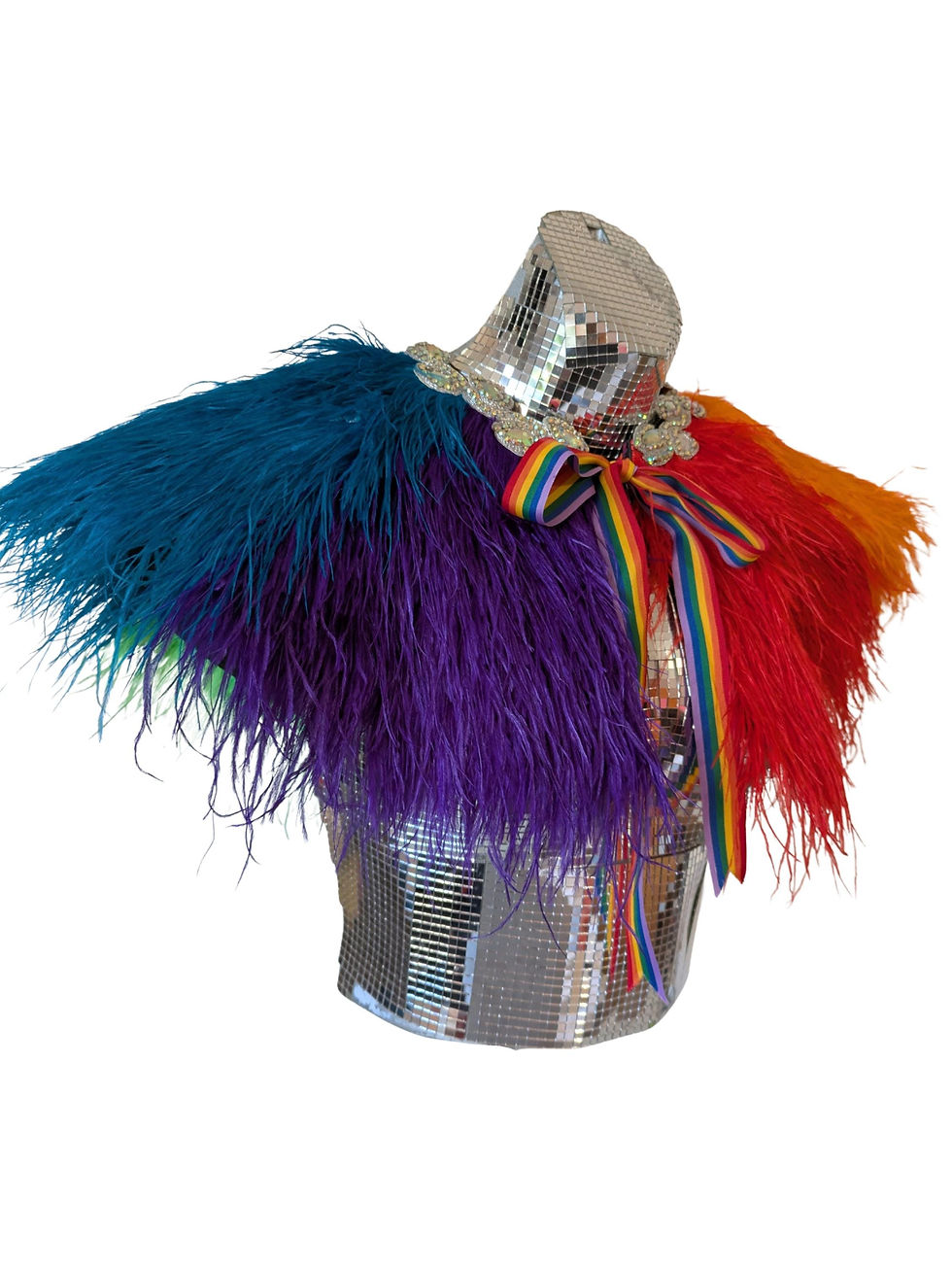Rainbow Ostrich Feather Collar Cape