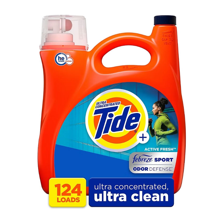 Thumbnail: Tide + Febreze Sport Odor Defense Liquid Laundry Detergent - Active Fresh, 124 l
