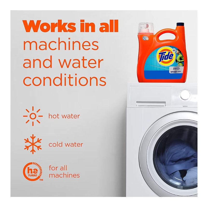 Thumbnail: Tide + Febreze Sport Odor Defense Liquid Laundry Detergent - Active Fresh, 124 l