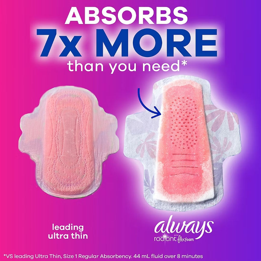 Thumbnail: Always Radiant Feminine Pads for Women, Flexfoam Pads with Wings, Regular Absorb