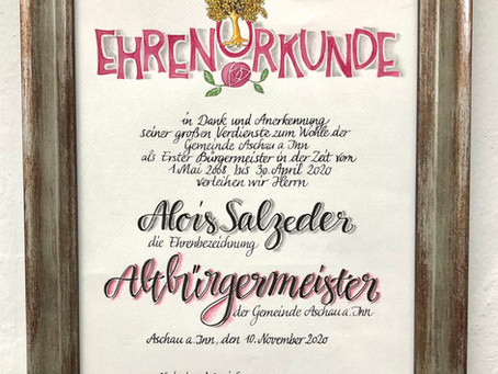 Ehrenurkunde ... Gemeinde Aschau am Inn ...
