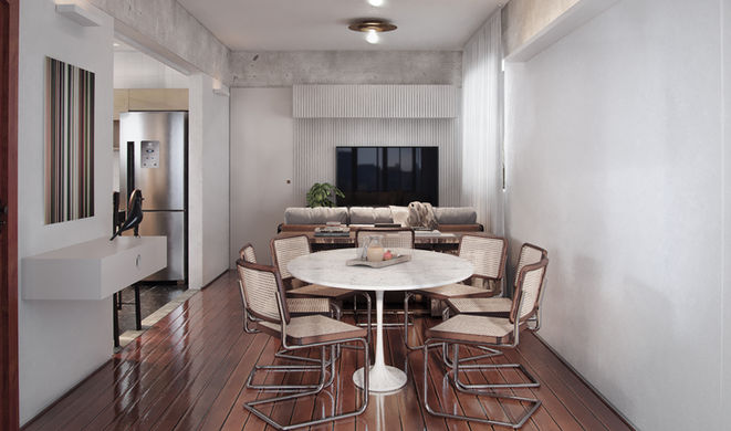Sala Integrada, marcenaria e design, apartamento Caiçara, Belo Horizonte.