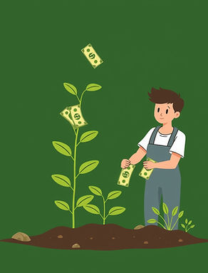Gardener growing a plant with money growing out of it, use a dark green background.jpg