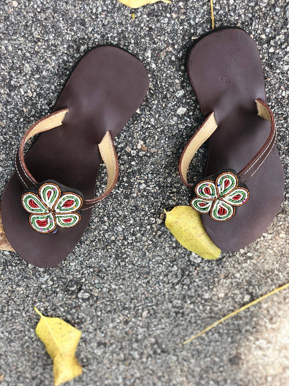 Thumbnail: Green and red flower beaded sandals