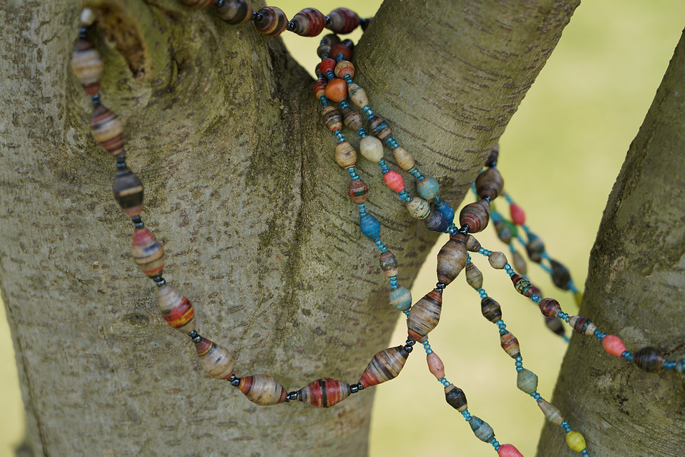 Thumbnail: Black beads and paper beaded necklace