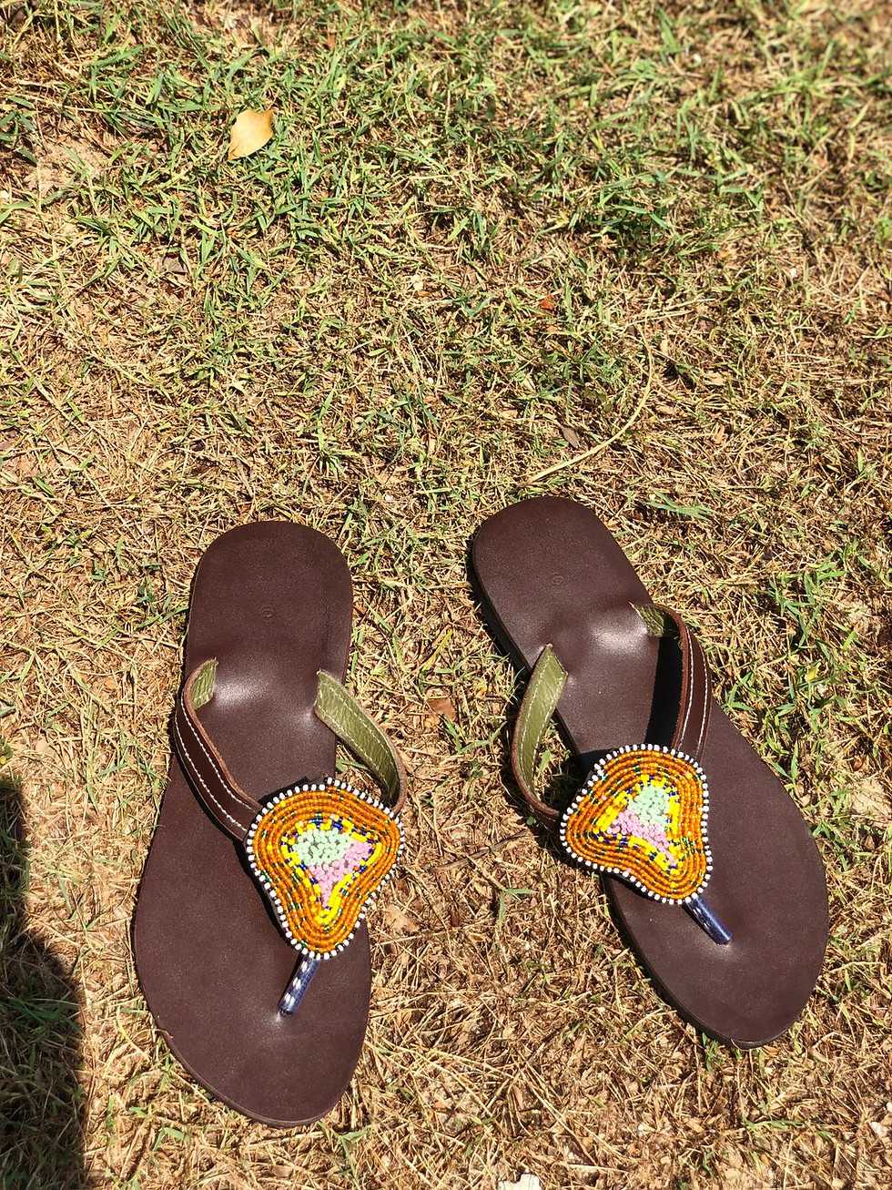 Thumbnail: Brown, pink and blue beaded sandal