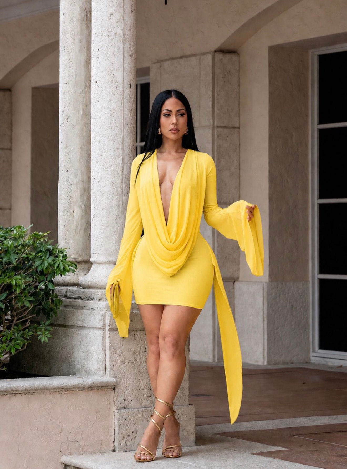 Yelllow 🌼 Soft blush draped mini dress,