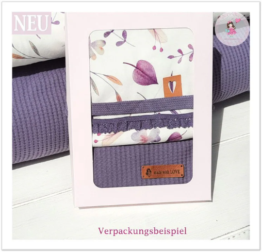 Miniaturbild: Jersey/Waffelstrick DIY Stoffpaket rosa Blumen mit Zubehör