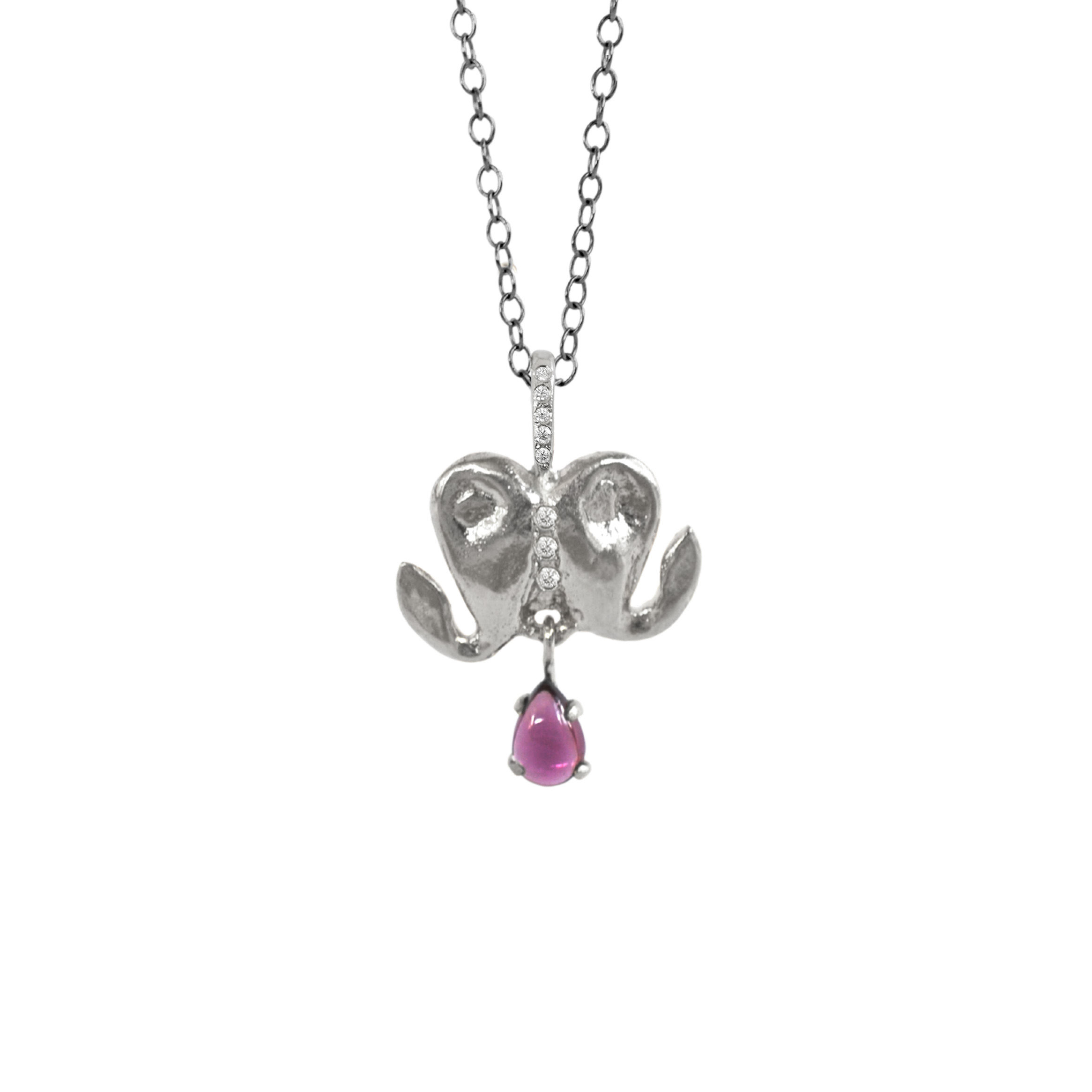 Antiqued Silver Bleeding Heart Necklace in Garnet or Moonstone