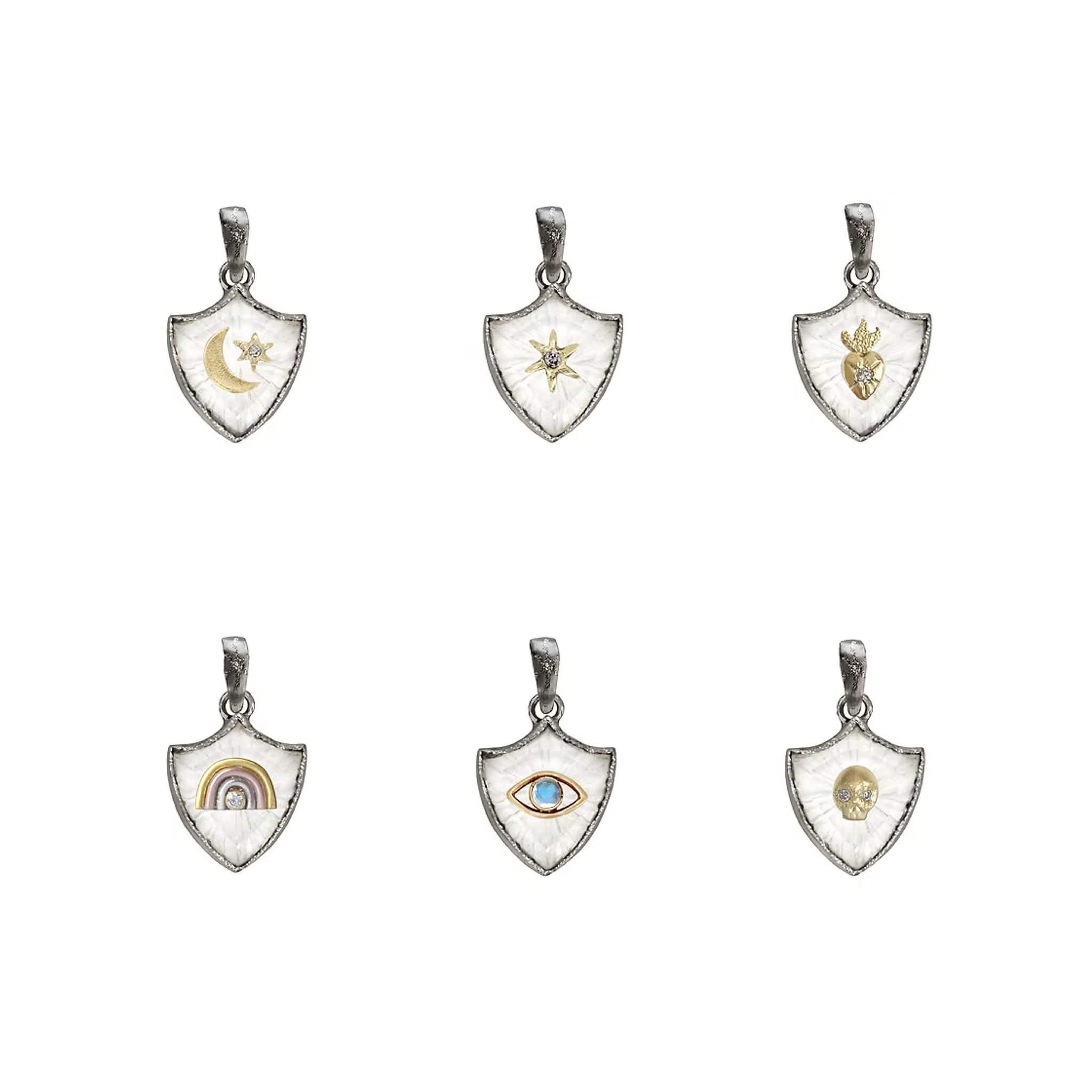 OXIDIZED SMALL SHIELD AMULET NECKLACE- SELECT YOUR CHARM