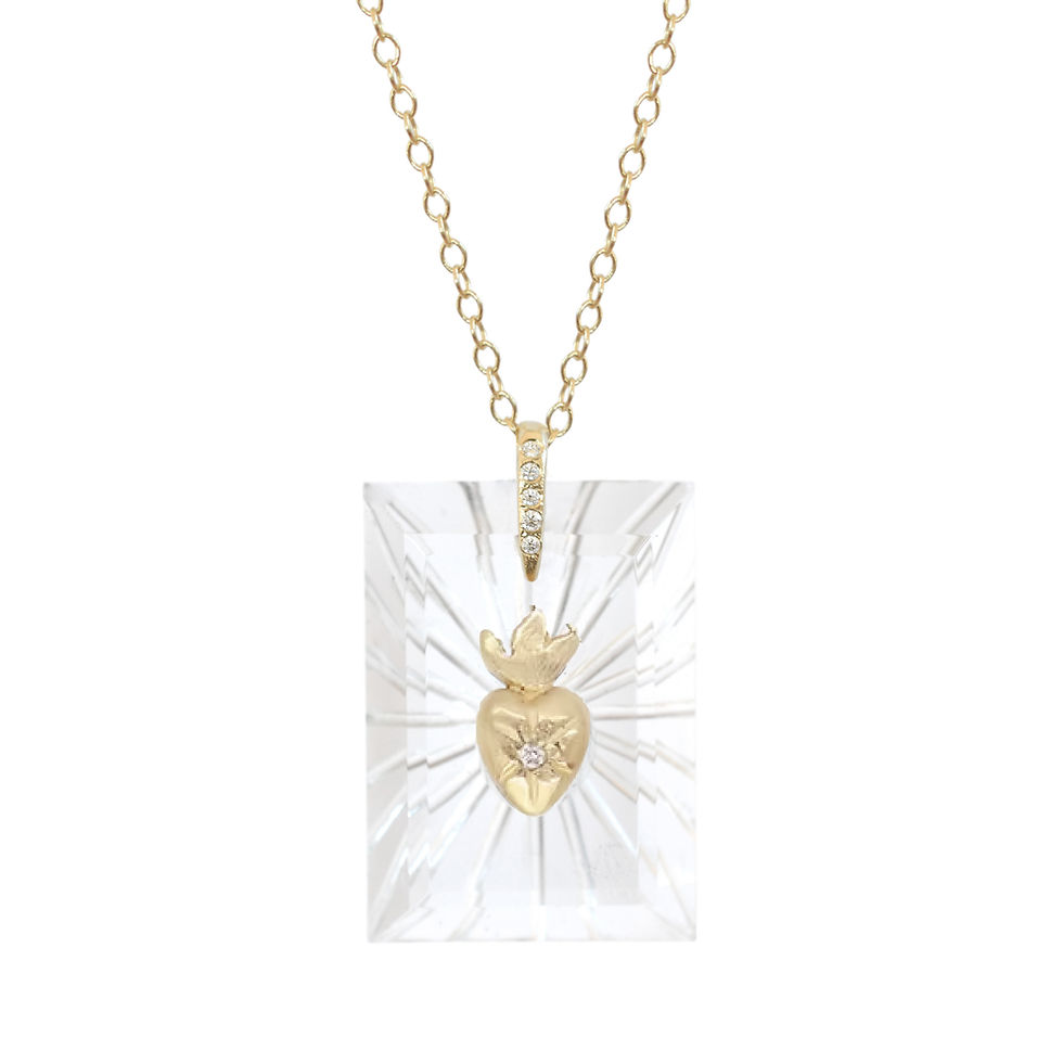 Thumbnail: 14K Floating Small Tag Quartz Amulet Necklace - Select Your Charm