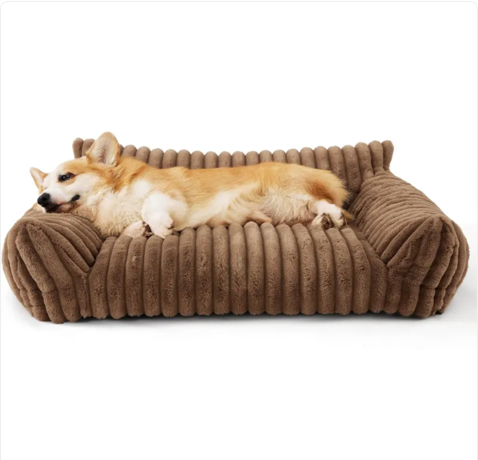Thumbnail: Corduroy Fleece Pet Sofa Bed – For Cats & Small Dogs