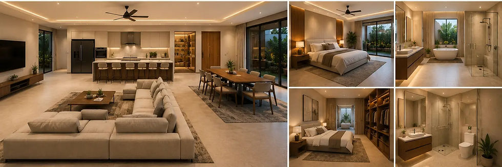 Luxe Property Cambodia building kitchen, living room and bathroom