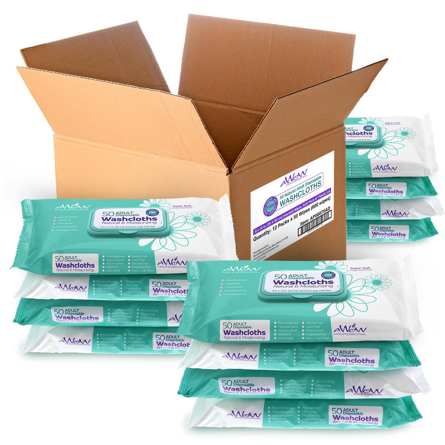AWOW Professional Natural Adult Disposable Cleansing Washcloths, 50 Wipes pack