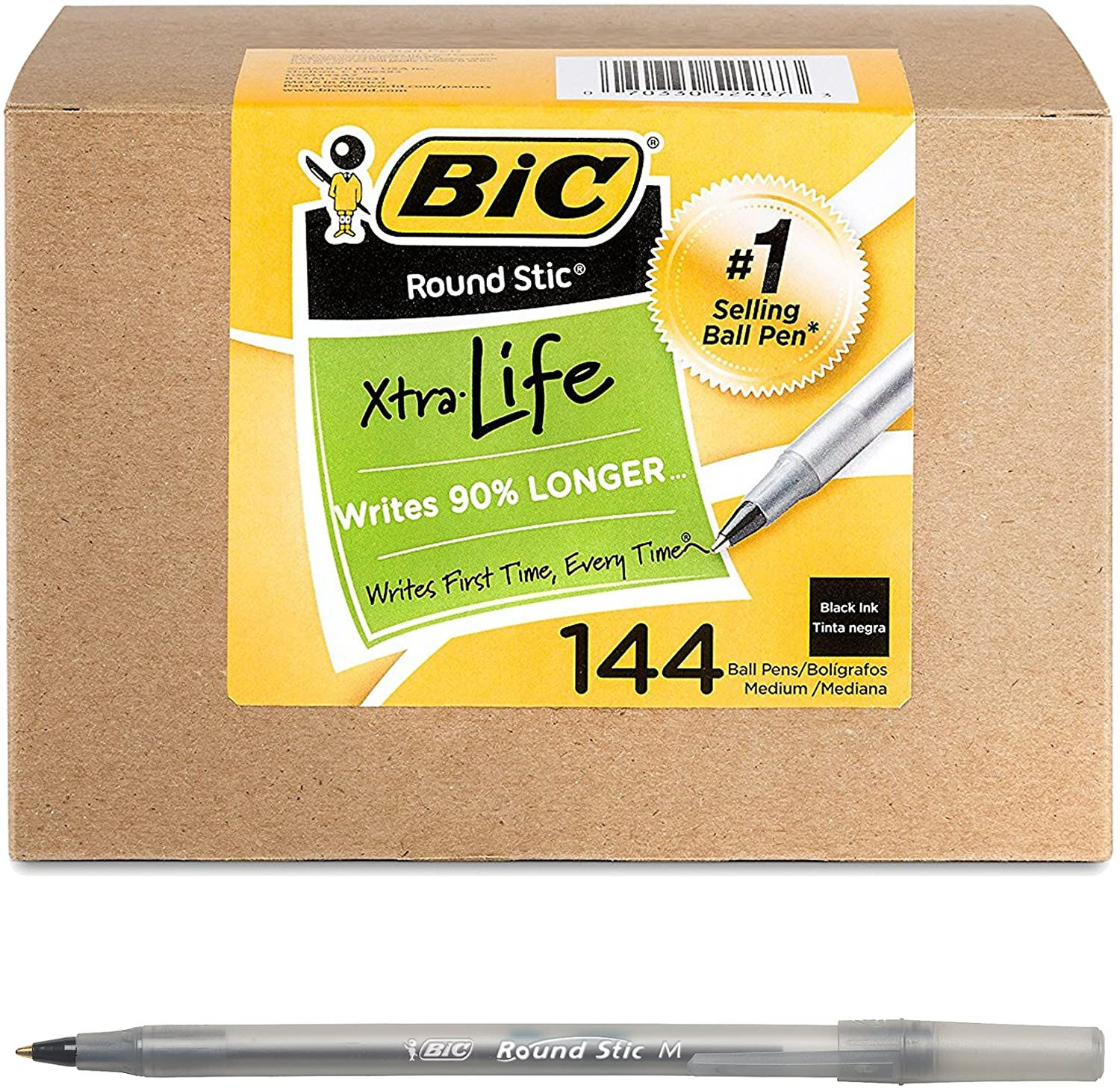 BIC Round Stic Xtra Life Ballpoint Pen, Medium Point 144 ct