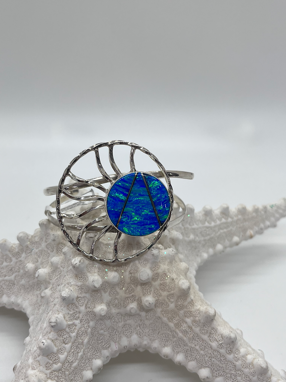 Blue Opal Serenity Silver Wave Cuff