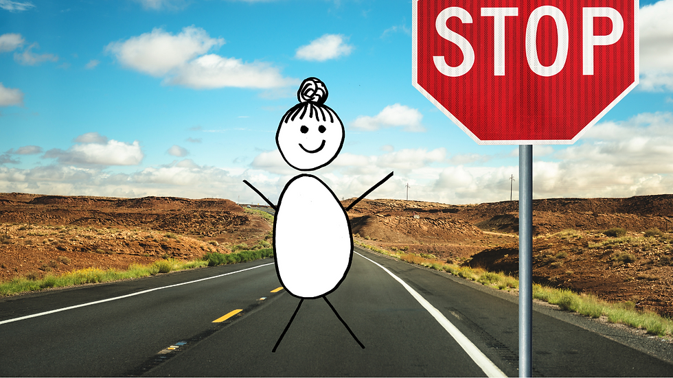 Stick figure woman with stop sign