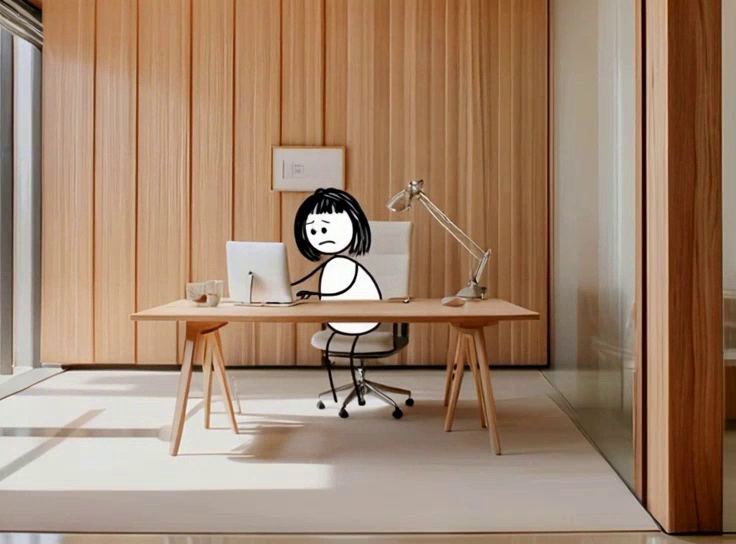 A woman working hard at a desk.