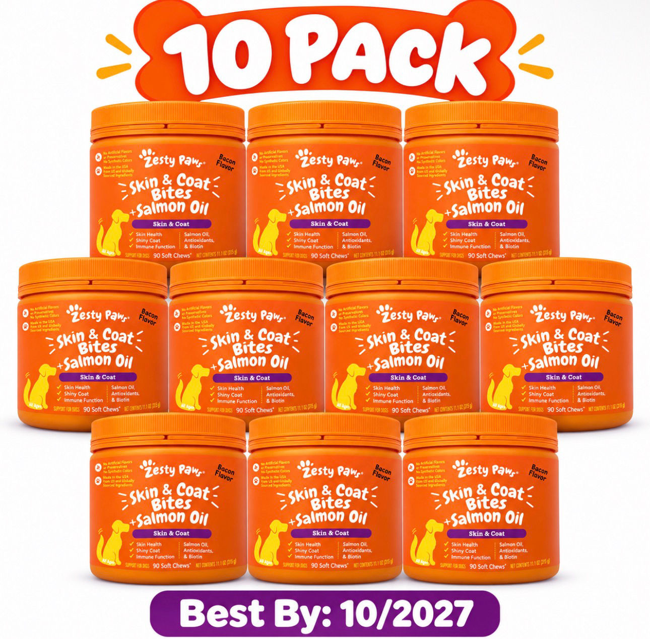 Wholesale Zesty Paws Skin & Coat Bites 90 Ct - Lot of 10