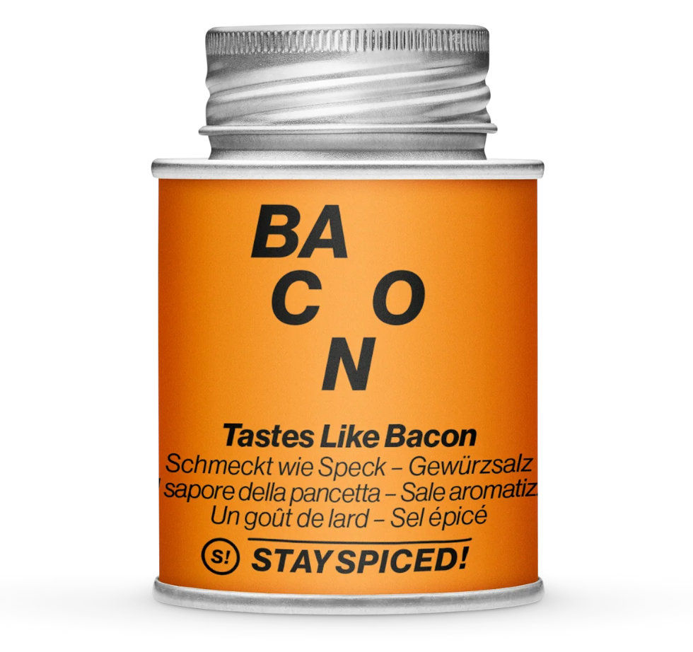 Tastes like Bacon - Geschlossene orange Gewürzdose von STAY SPICED!