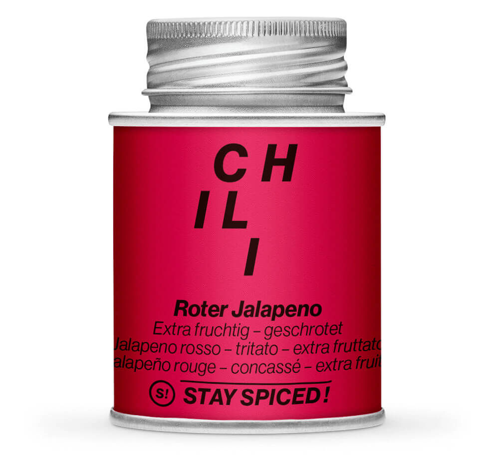 Jalapeno Chili, rot geschrotet 3mm - Extra Fruchtig! von STAY SPICED ! kaufen, 170ml Schraubdose, chefkoch-gewuerze