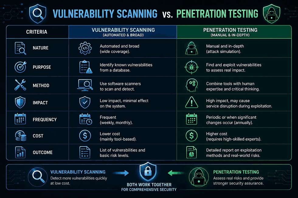 Core differences between penetration testing and vulnerability scanning