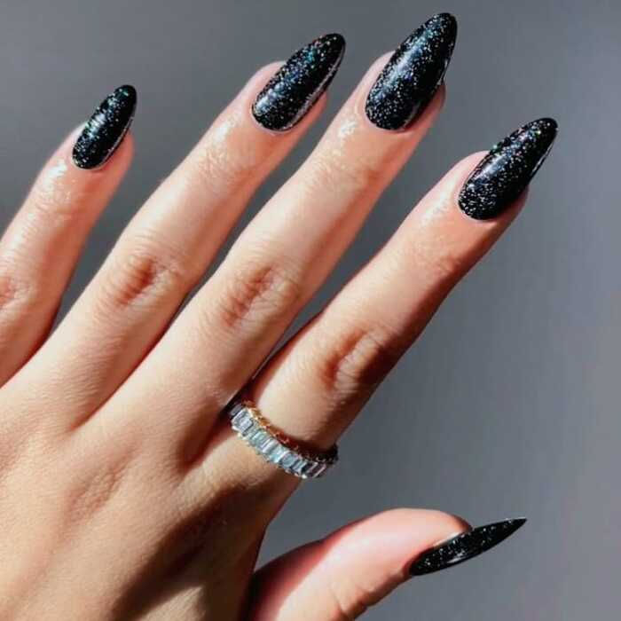 Emqueen Black Glitter Press-On Nails