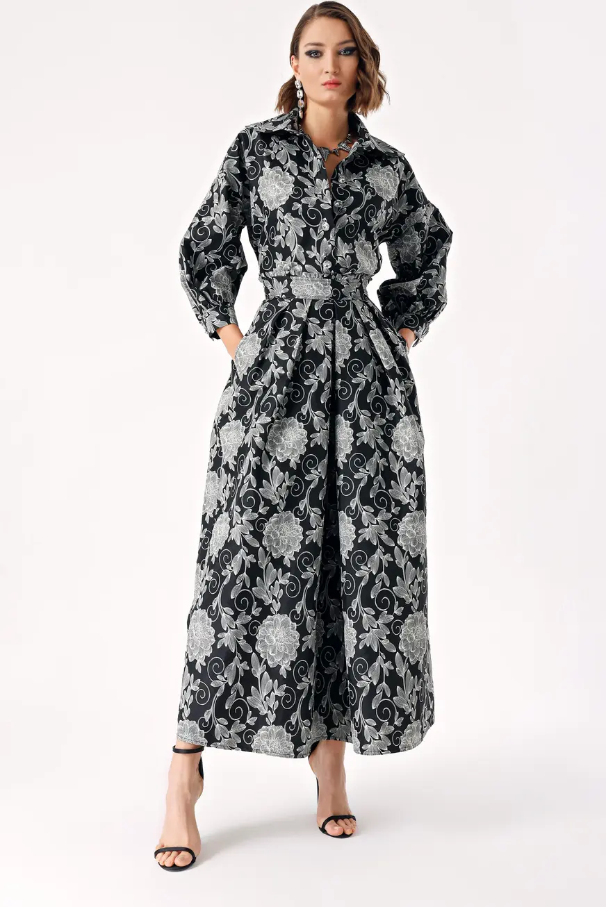 black jacquard floral set