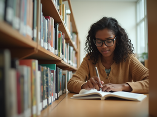 Young African woman studying in a community library
