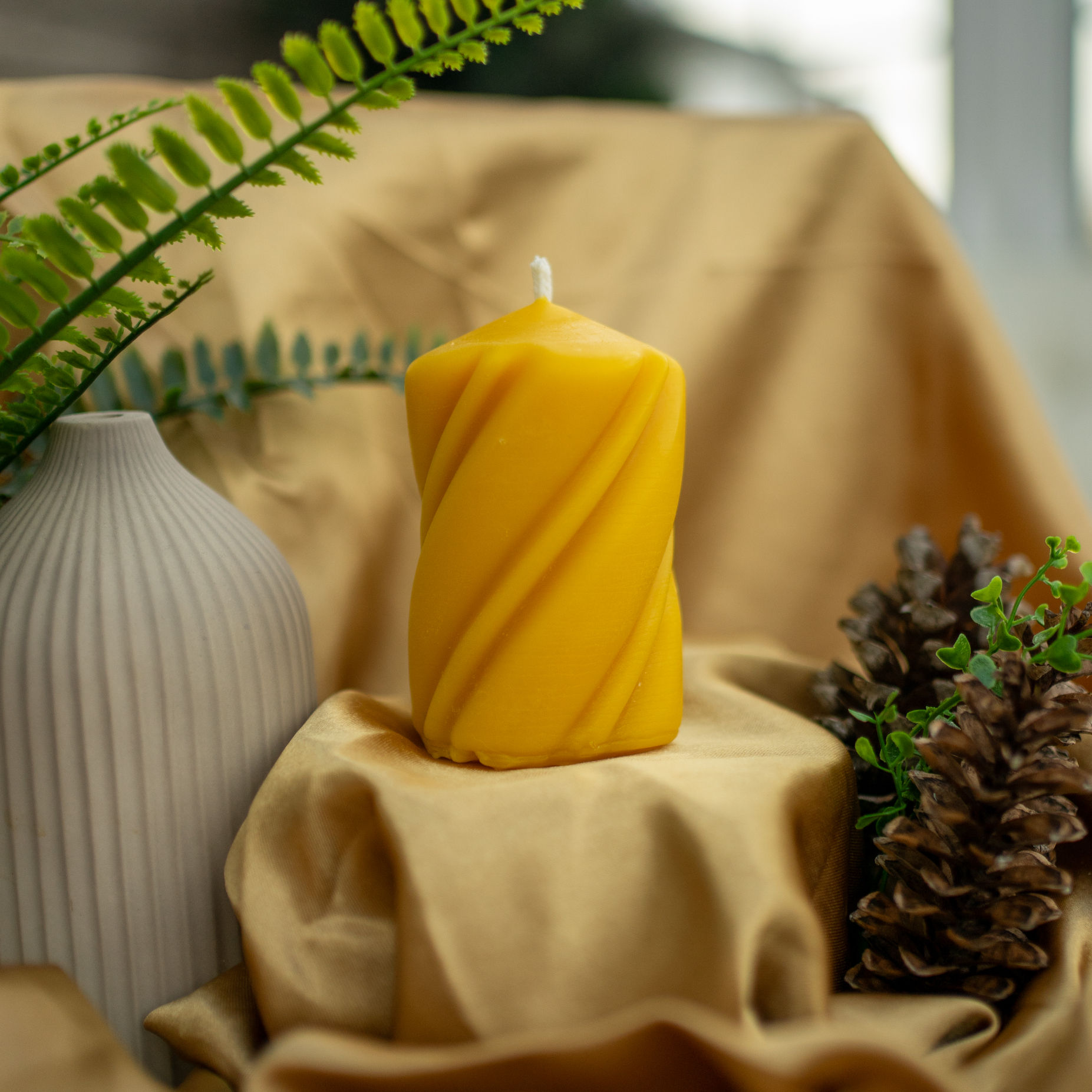 beeswax twister pillar candle
