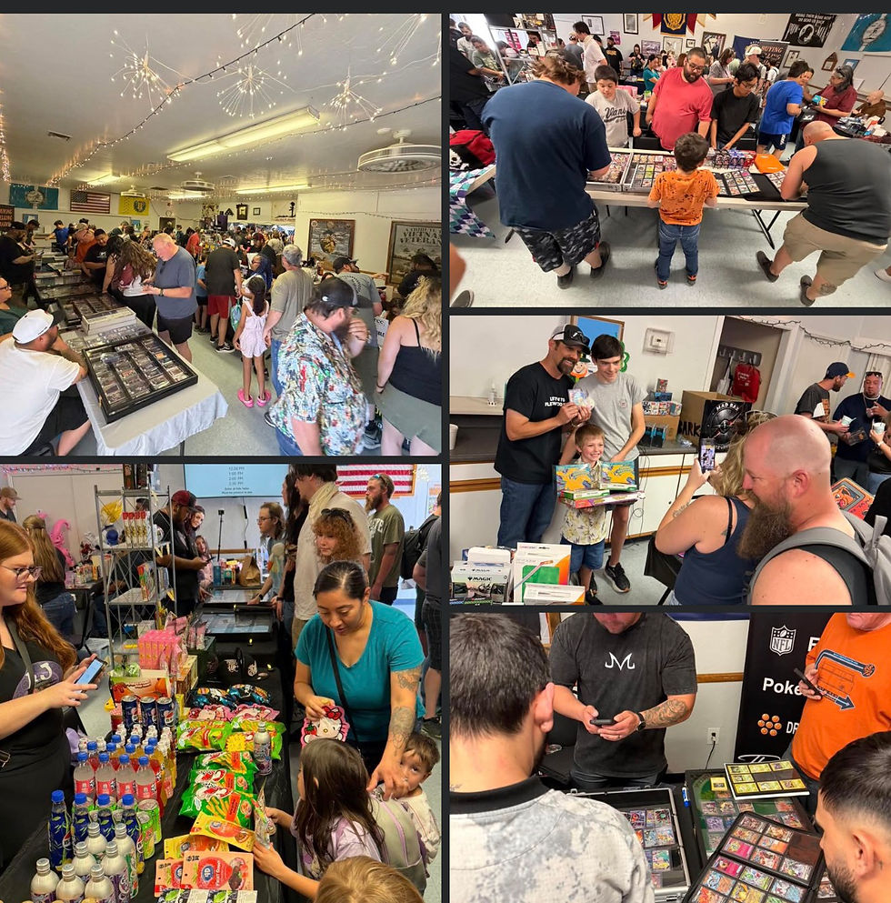 Families, collectors, and community members participating in a local trading card event aligned with Good Game Family’s mission of connection and positive gaming culture.