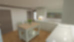 Modern handless kitchen ottery with island and sink.