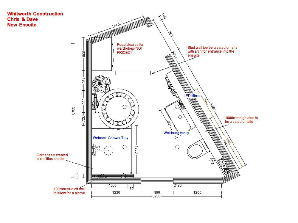 Architectural plan for bathrooms in Ilminster.