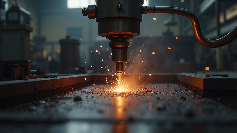 Eye-level view of a precision casting workshop with metal parts and machinery