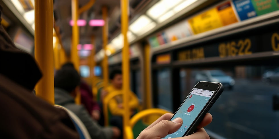 AI generated image of a person on their phone while on the bus