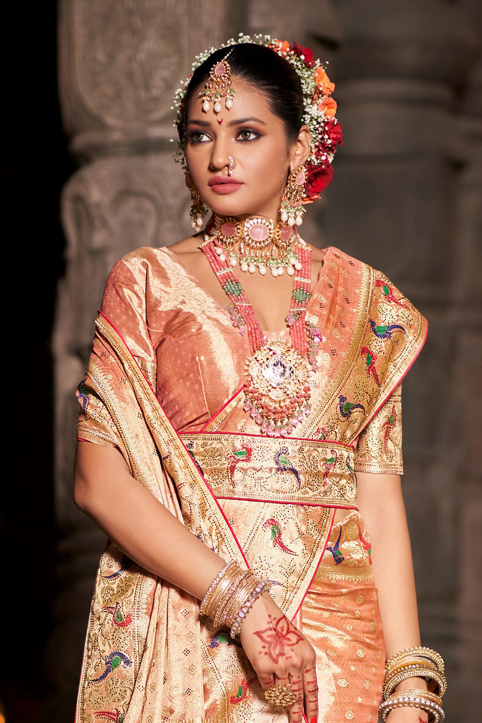 Pink Designer Saree For Women, Bridal Saree, Sarees For Wedding Reception, Banarasi Kashmiri Saree, Silk Sarees, Pethani