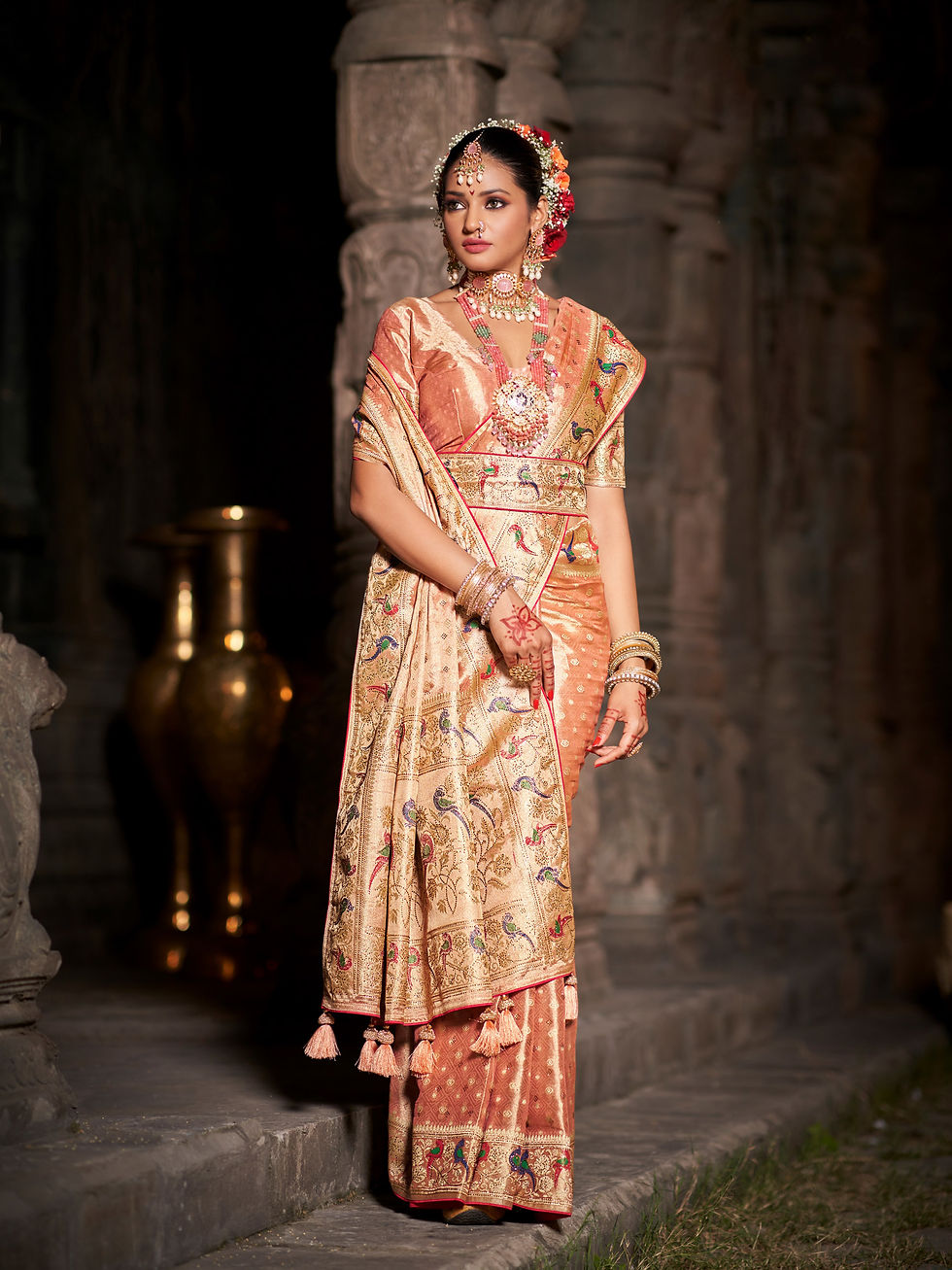 Pink Designer Saree For Women, Bridal Saree, Sarees For Wedding Reception, Banarasi Kashmiri Saree, Silk Sarees, Pethani