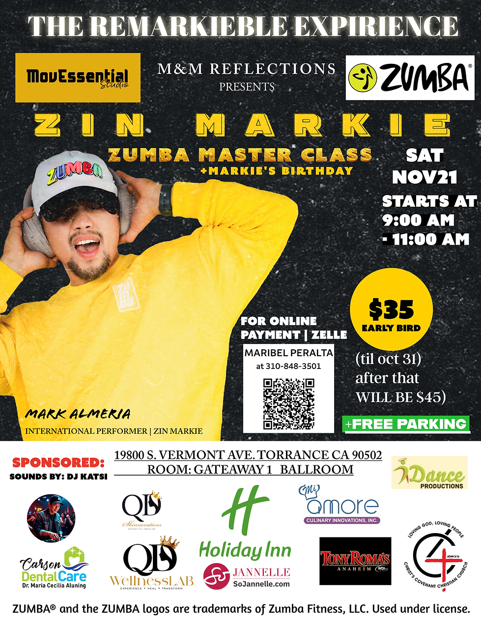 Flyer for Zin Markie Zumba Master Class on Nov 21