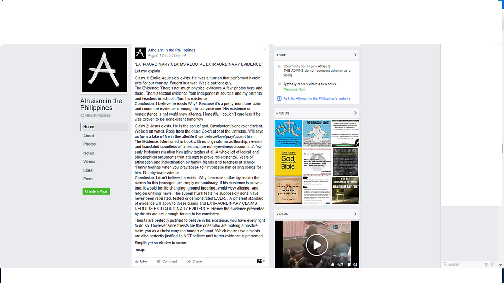 Challenging the Evidence for Christianity on FB