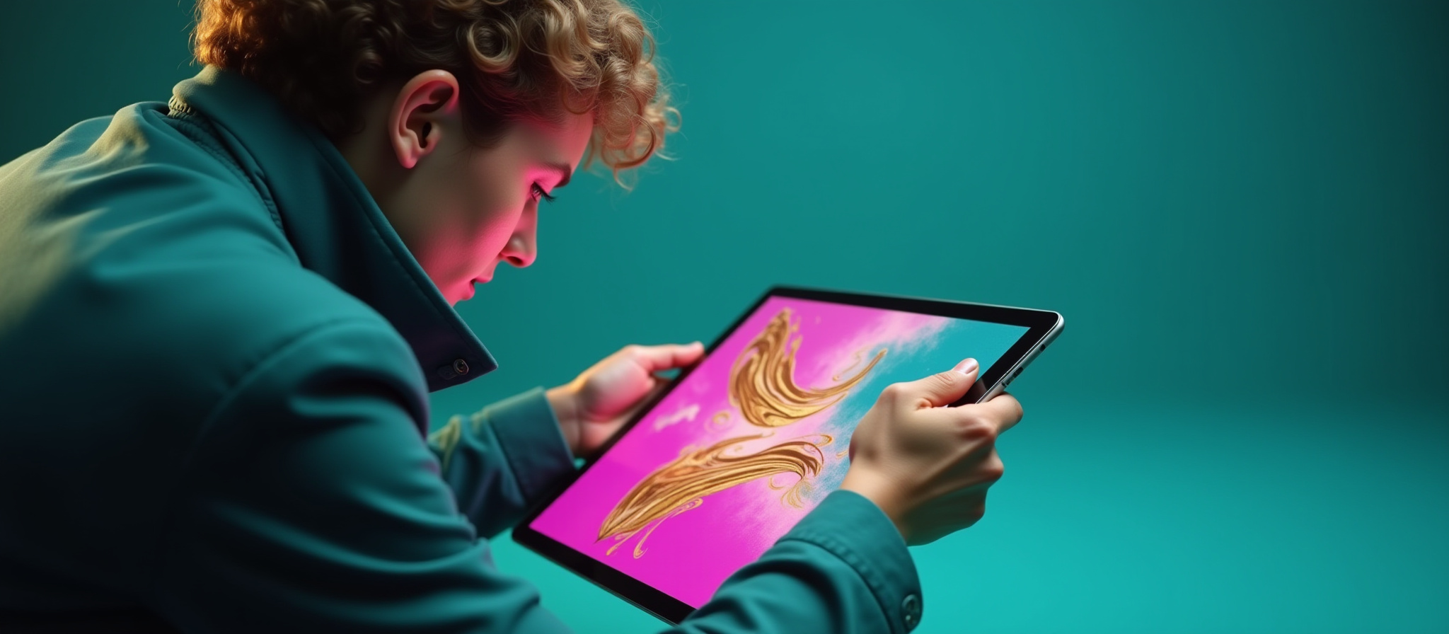 Young man viewing a creative design