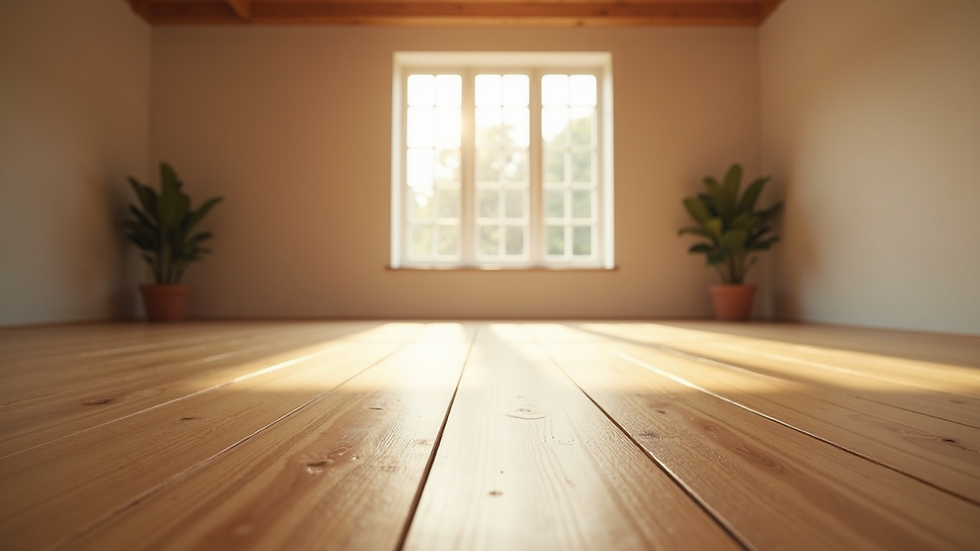Close-up view of a peaceful yoga studio with wooden flooring
