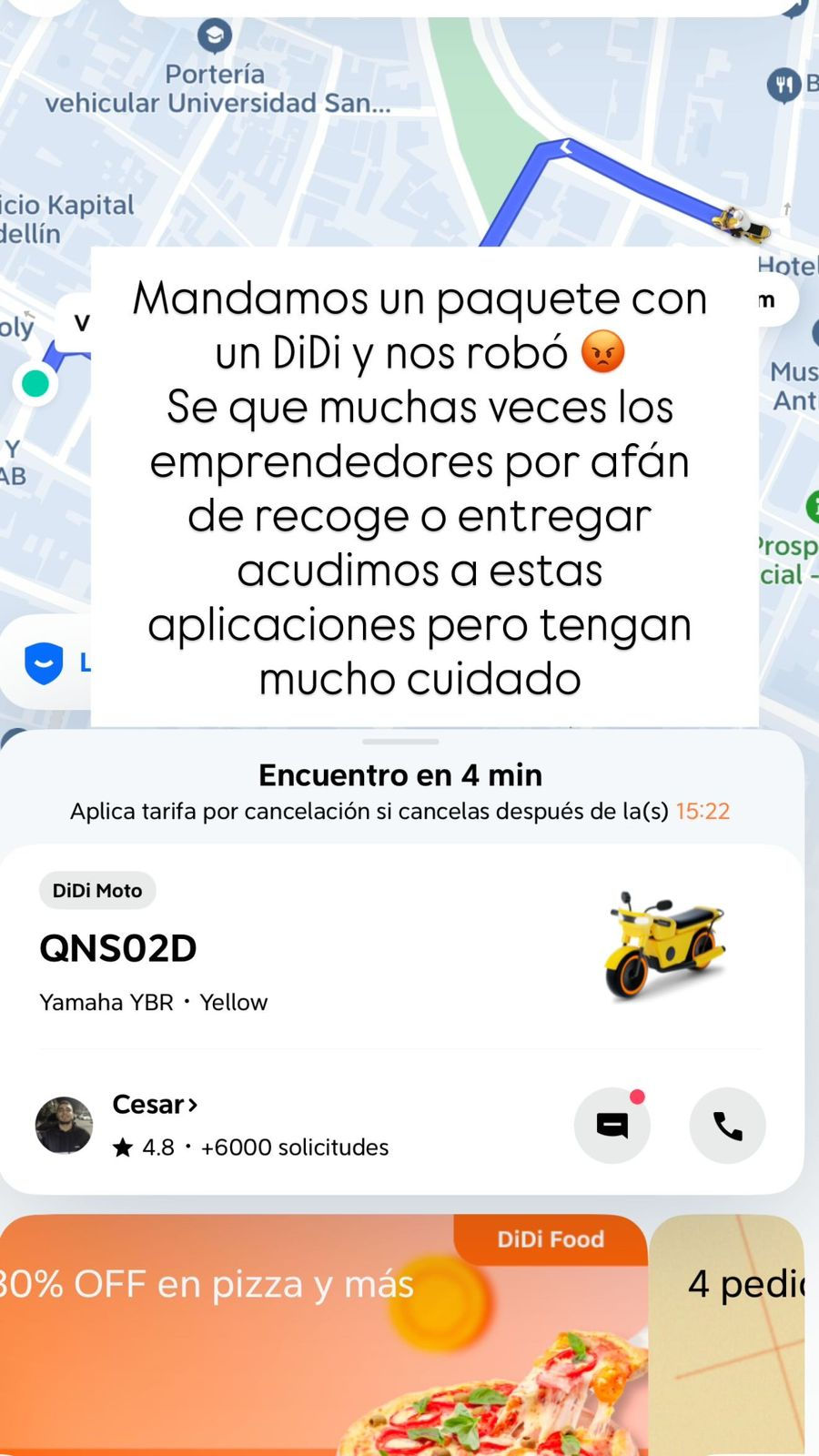 ¡Cuidado con los mensajeros de DiDi en Medellín!  