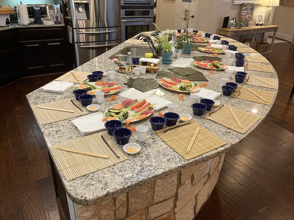 Sushi 101 class step up for women's group in Dallas, Texas