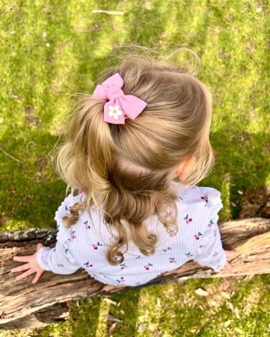 Thumbnail: Pink Linen Bow Clip | single or pigtail set