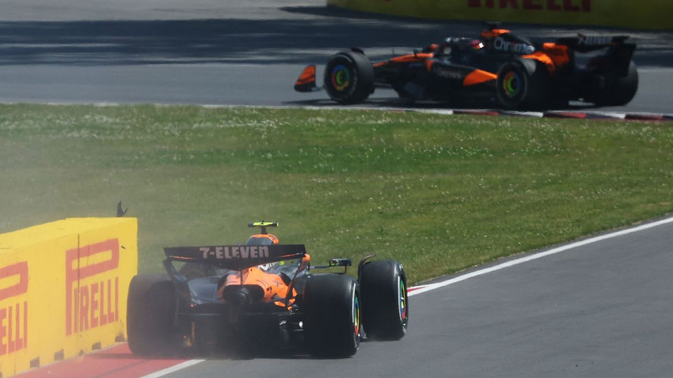 Lando Norris crashes out after contact with McLaren teammate Oscar Piastri (Photo by: Getty Images)