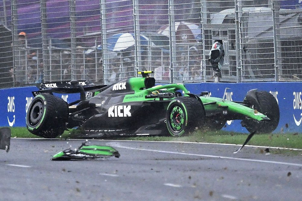Gabriel Bortoletto spinning into the wall due to broken rear suspension. Photo by: James Sutton / Motorsport Images