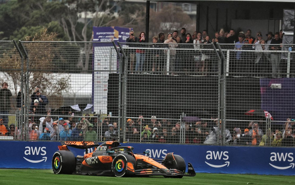 Oscar Piastri stuck in the grass as the rain began to fall ©XPBimages